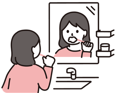 鏡の前で歯磨きするイラスト